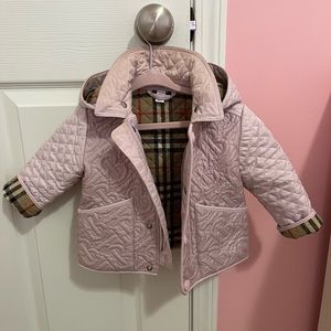 Pink Burberry baby hooded jacket size 12 mos